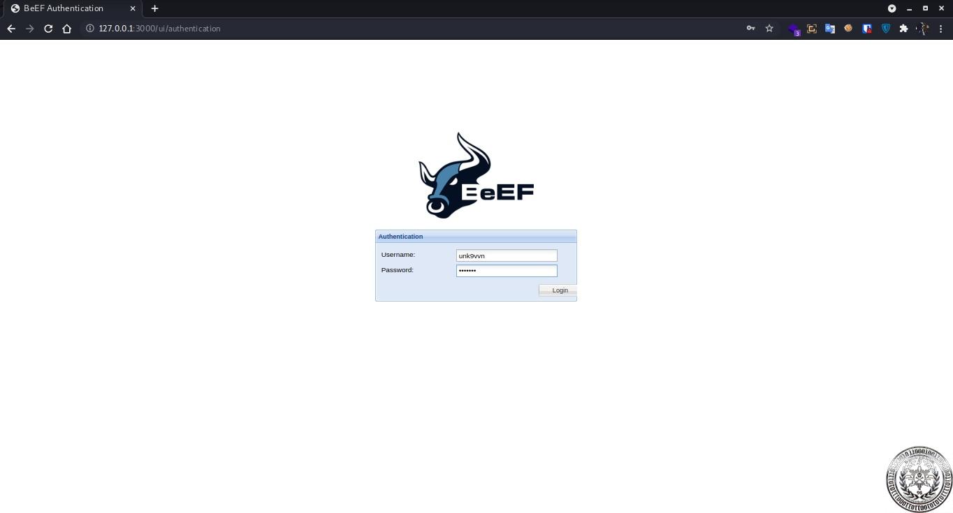 صفحه ورود ابزار BeEF